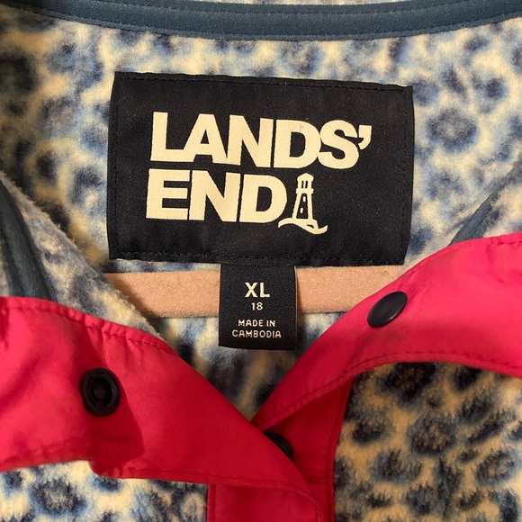 Lands’ End Women's Heritage Fleece Snap Pullover Blue Cheetah XL - Picture 4 of 4
